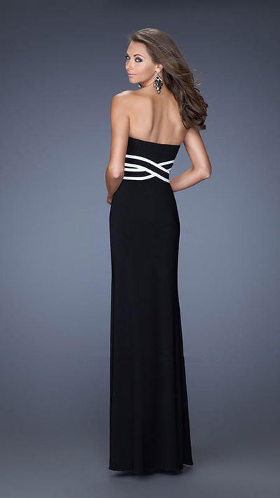La Femme - Strapless Sweetheart with Criss-Crossed Waistline Evening Dress 20030 In Black and White