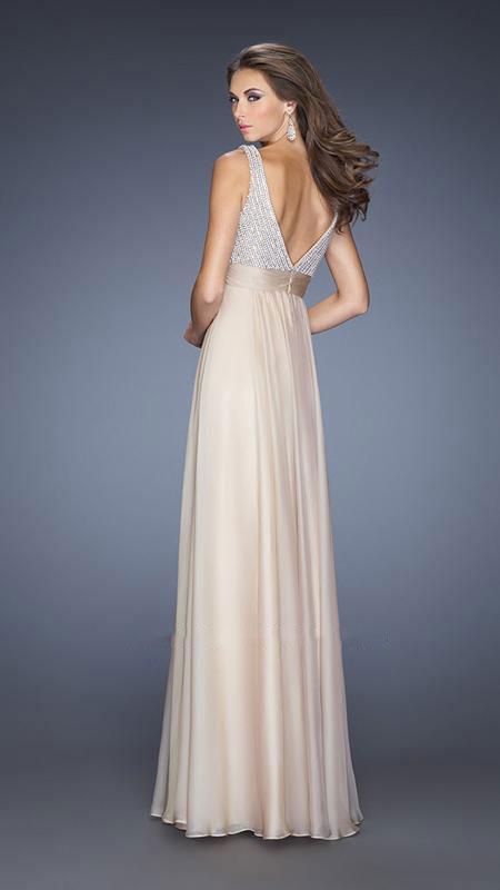 La Femme - Rhinestone Embellished Sweetheart Chiffon A-line Gown 20203 In Neutral
