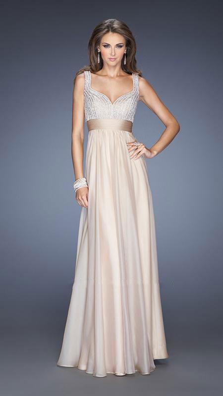 La Femme - Rhinestone Embellished Sweetheart Chiffon A-line Gown 20203 In Neutral