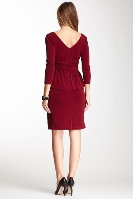 Muse - Ruched Peplum Cocktail Dress M1587M in Red