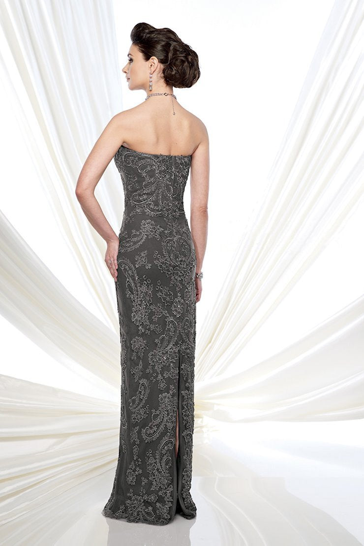 Mon Cheri - 215D04SC Strapless Embroidered Lace Sheath Dress