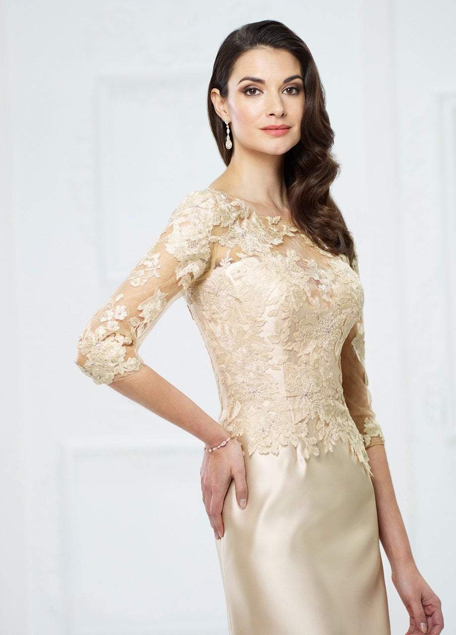 Montage by Mon Cheri - 217955 Floral Lace Mikado Evening Gown in Neutral