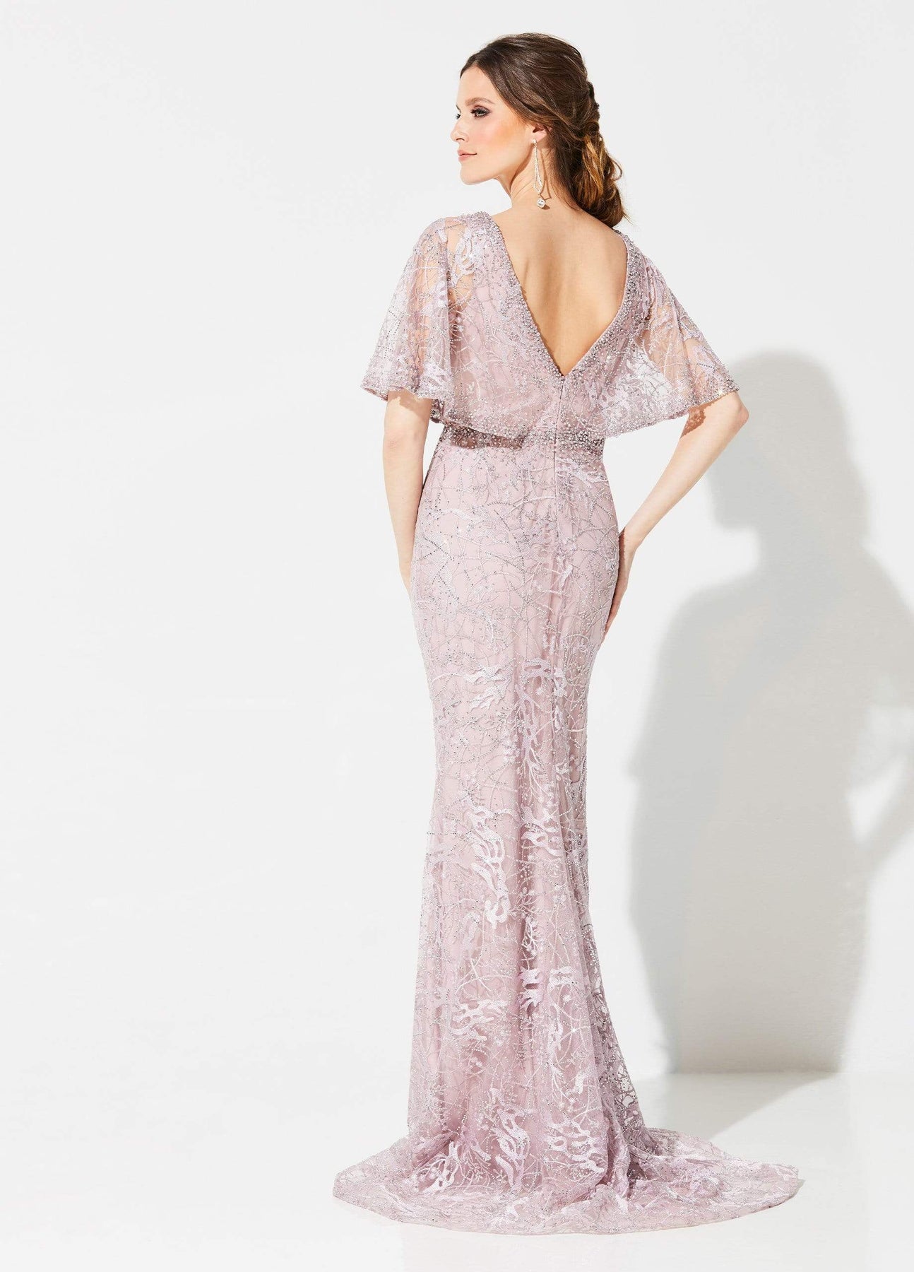 Ivonne D for Mon Cheri - 219D72 Embroidered Kimono Sleeve Lace Gown In Pink