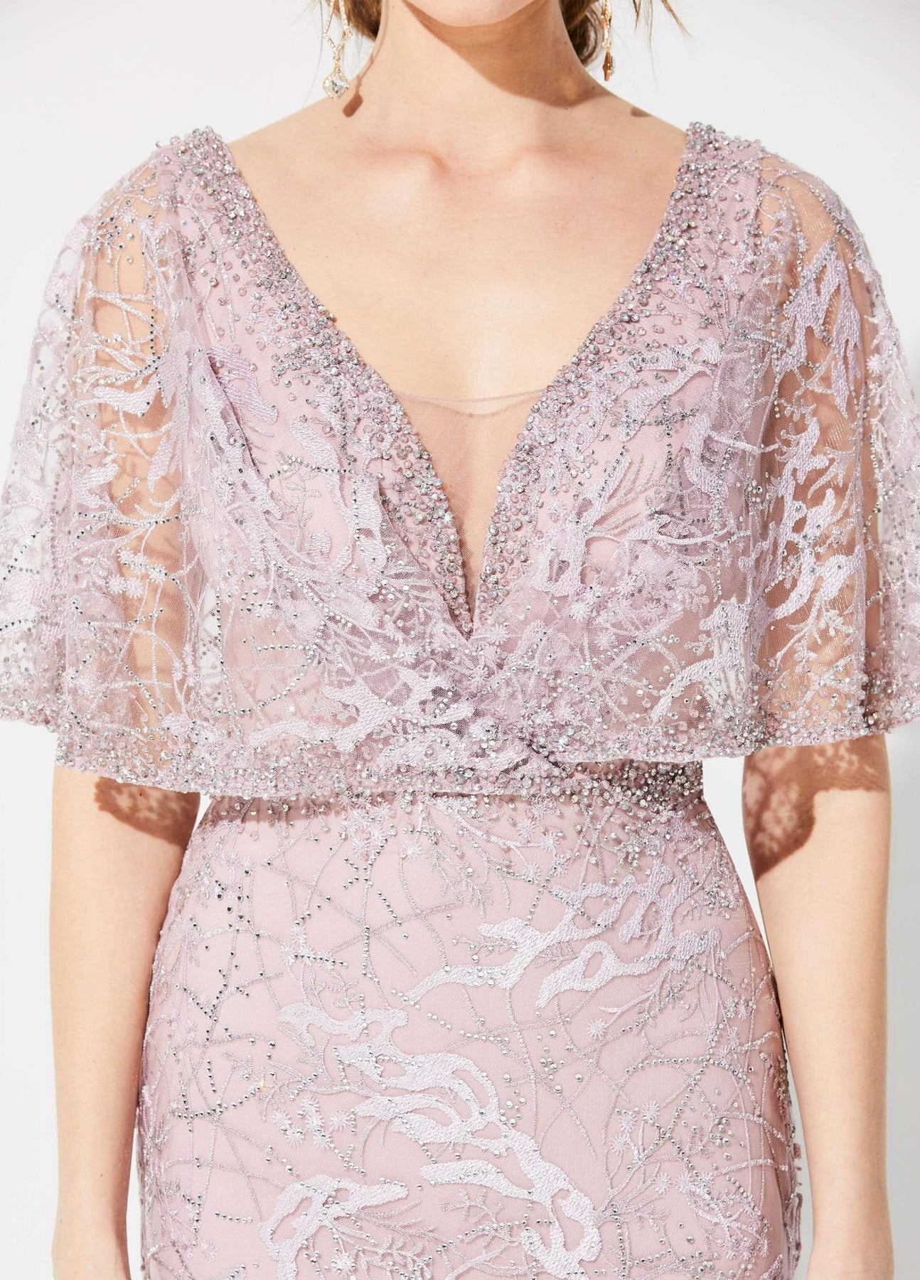 Ivonne D for Mon Cheri - 219D72 Embroidered Kimono Sleeve Lace Gown In Pink