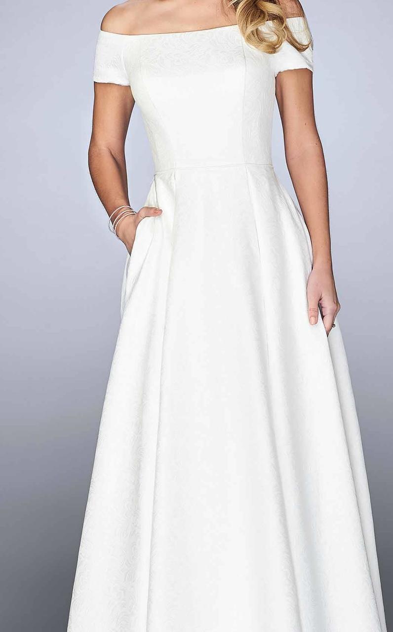 Off-Shoulder Jacquard A-Line Evening Dress 24859 in White