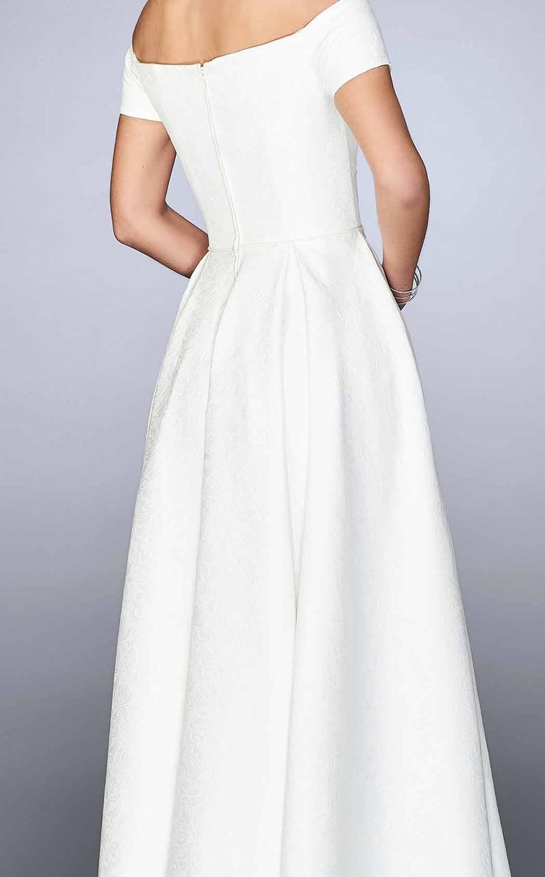 Off-Shoulder Jacquard A-Line Evening Dress 24859 in White