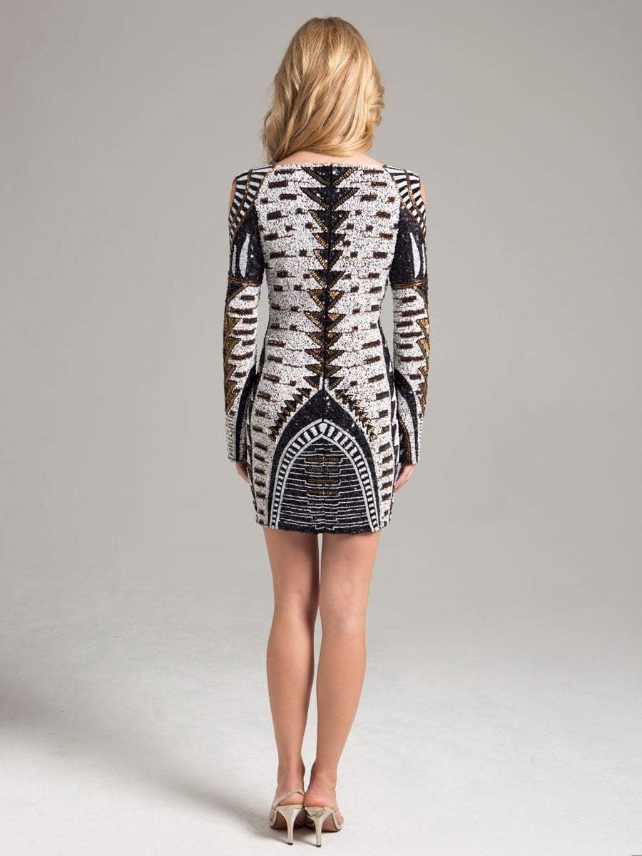 Lara Dresses - Egyptian Art Patterned Black White Dress 32986