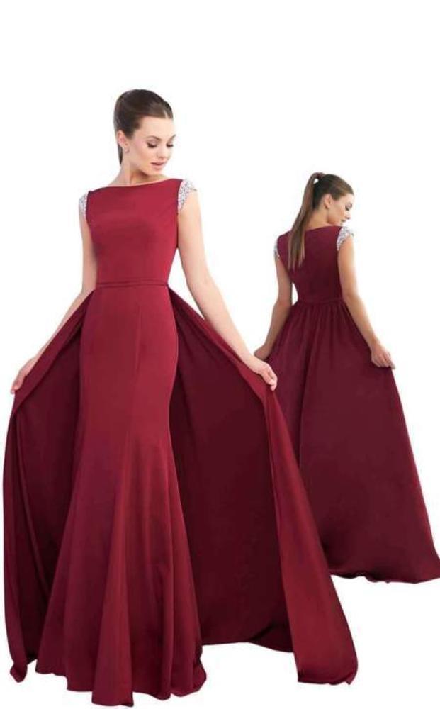 Ieena Duggal - Beaded Cap Sleeves Mermaid Gown with Overskirt 26088ISC