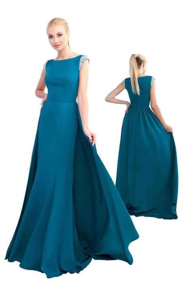 Ieena Duggal - Beaded Cap Sleeves Mermaid Gown with Overskirt 26088ISC