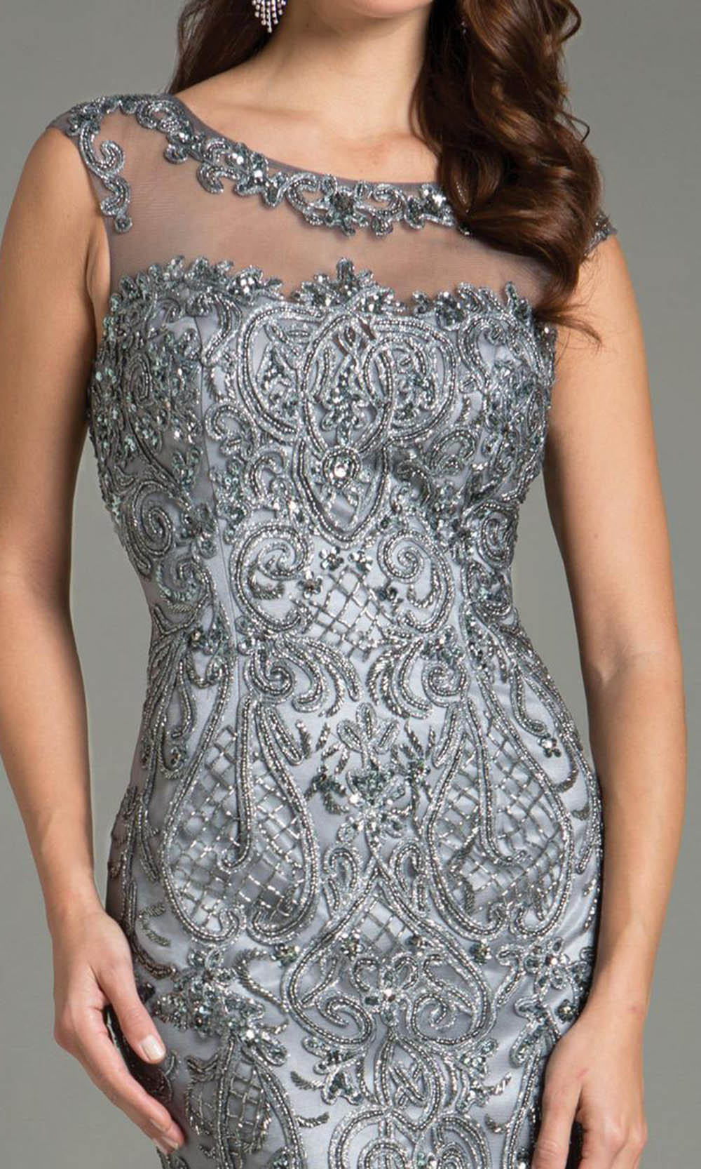 Feriani Couture Embellished Sleeveless Evening Gown 26154 - 1 Pc Silver in Size 10 Available CCSALE 10 / Silver