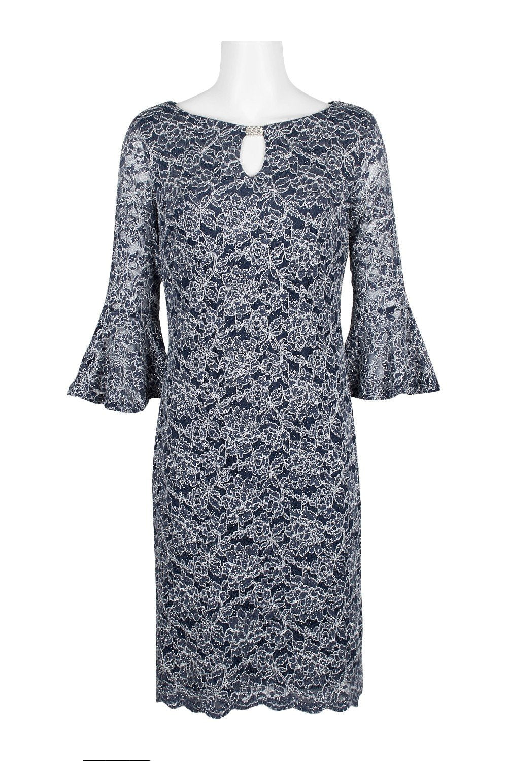 Jackie Jon New York - 26386 Jeweled Cutout Flounce Sleeve Dress In Blue and White