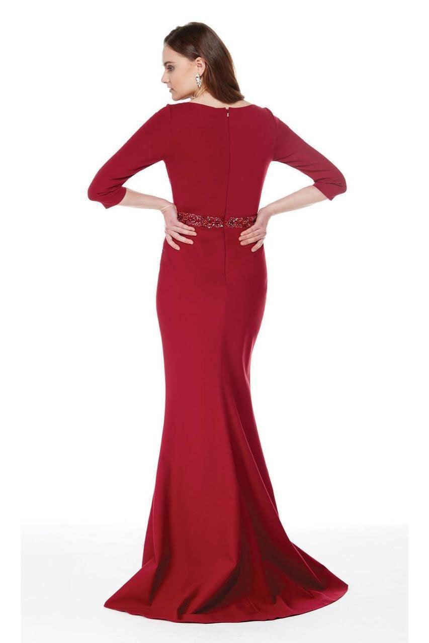 Alyce Paris - 27007 Quarter Length Sleeves Sheath Evening Gown in Red
