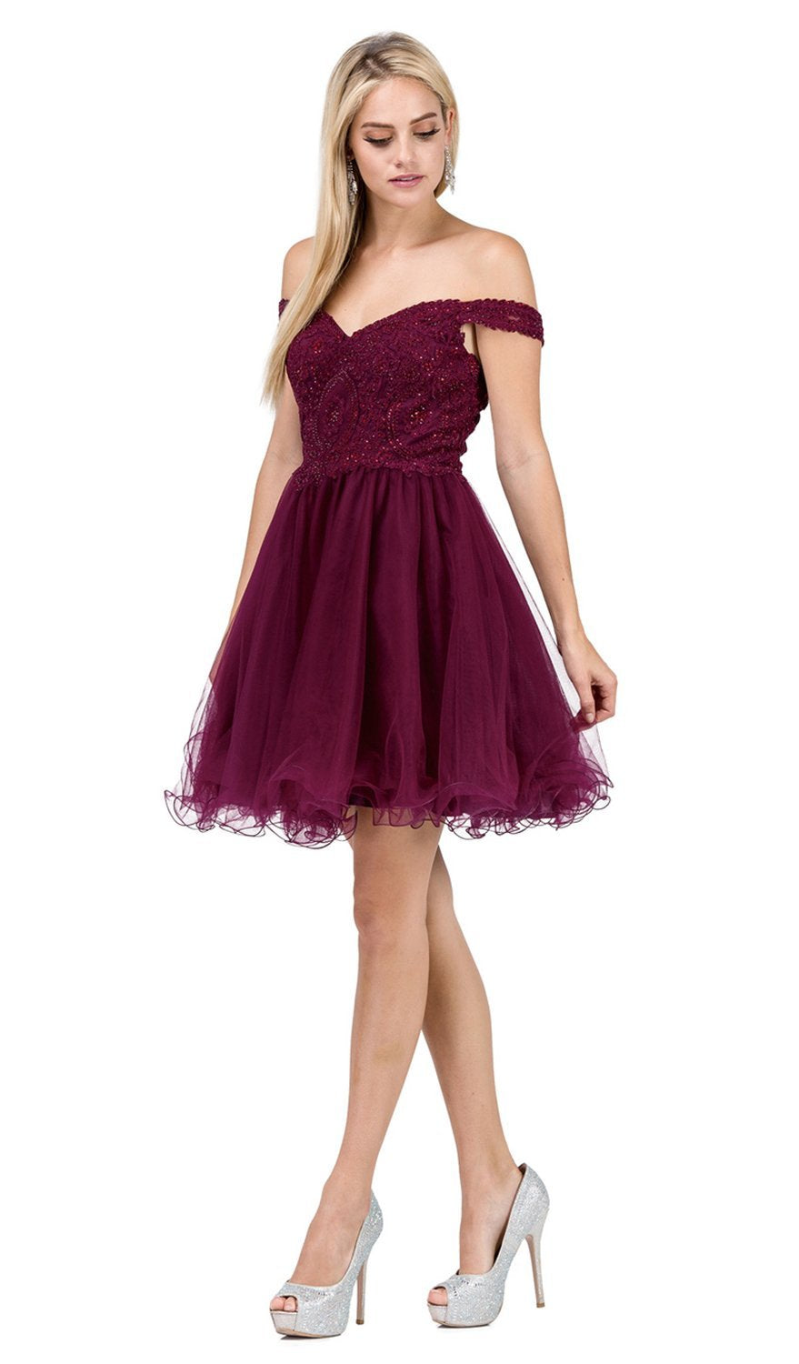 Dancing Queen - 3070SC Off Shoulder Beaded Lace Cocktail Dress Dancing Queen - 3070SC Off Shoulder Beaded Lace Cocktail Dress