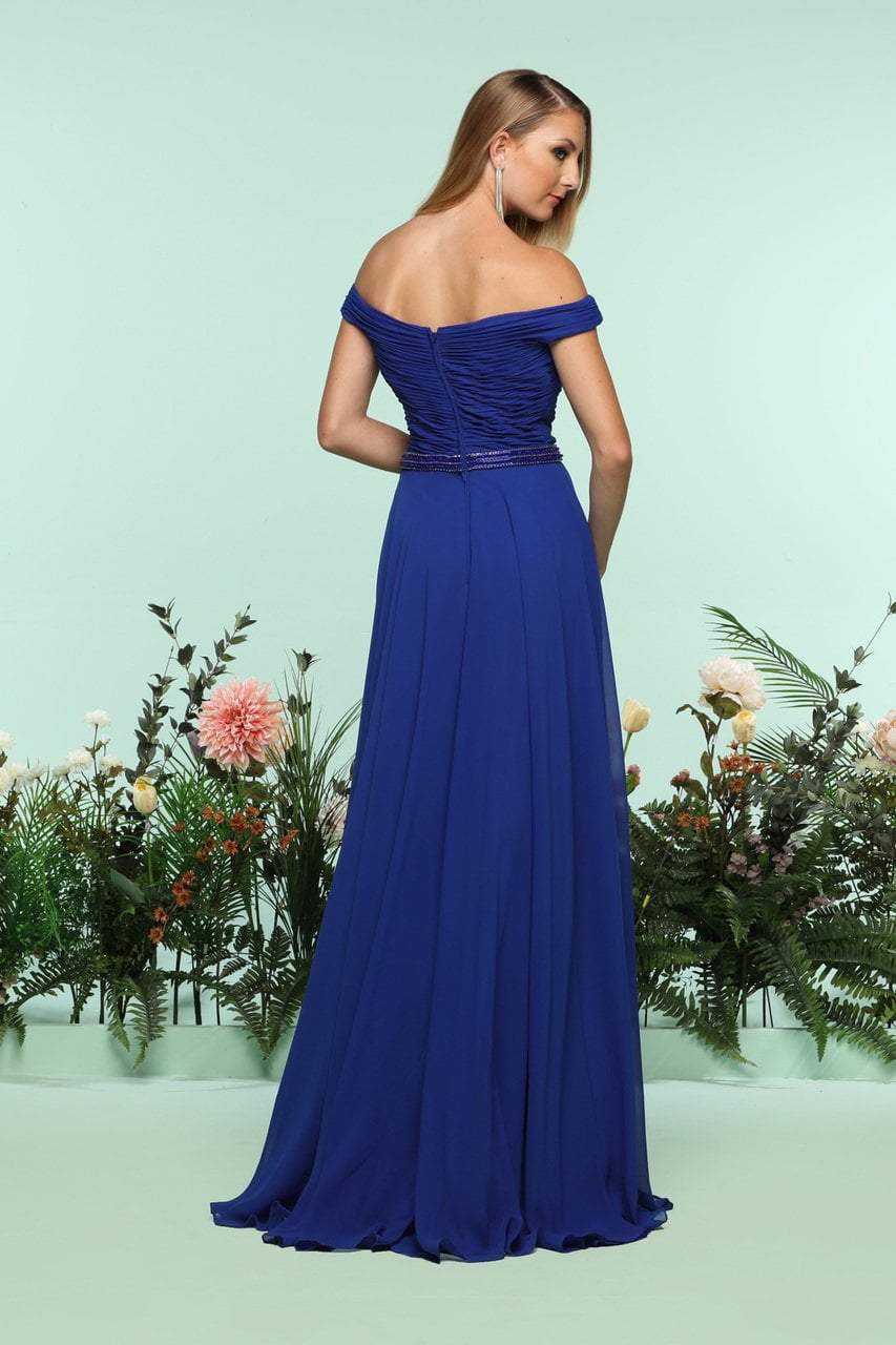 Ruched Off-Shoulder Chiffon A-line Dress 31170 in Royal