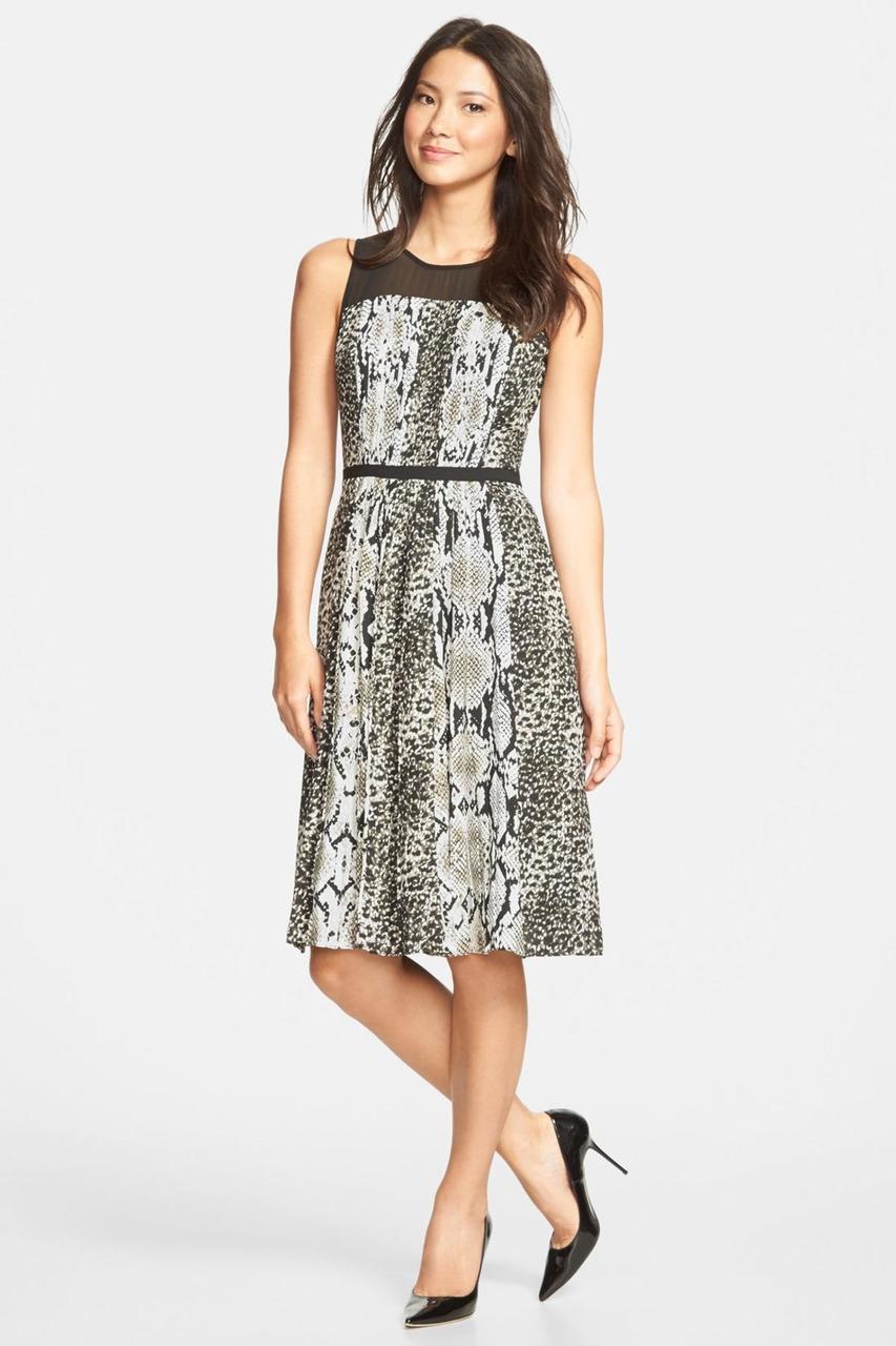 Adrianna Papell 16PD78030 - Short A-Line Dress - Pleated, Waistband, Animal Print, Chiffon (100% Polyester) Lining (100% Polyester) ADASA Adrianna Papell 16PD78030 - Short A-Line Dress - Pleated, Waistband, Animal Print, Chiffon (100% Polyester) Lining (100% Polyester) ADASA
