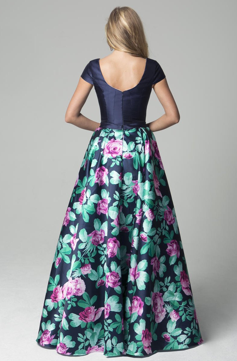 Lara Dresses - 32826 Floral Print Evening Gown - 1 pc Floral In Size 8 Available In Blue And Multi Color