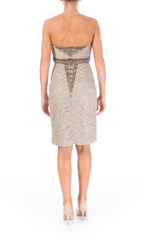 Sue Wong - N2424 Embellished Floral Lace Sheath Dress in Brown