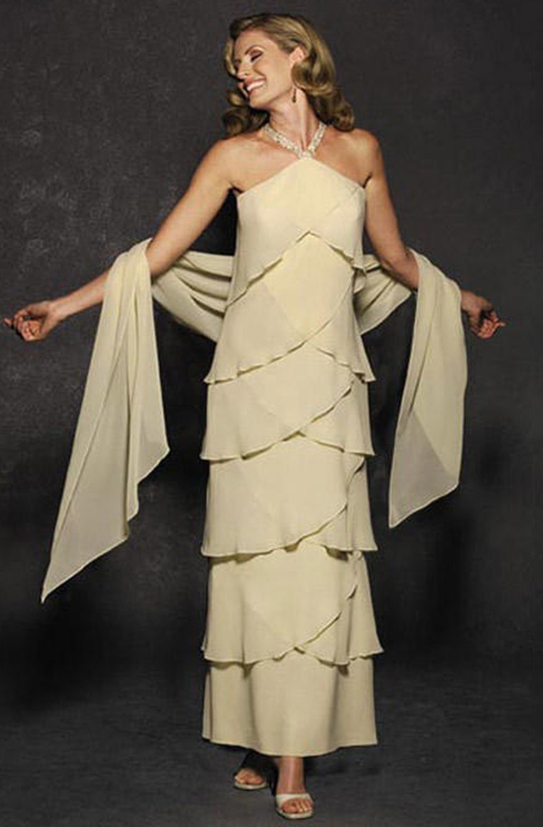 Alexander by Daymor - 3451SC Tiered Halter Dress with Shawl ADASA Alexander by Daymor - 3451SC Tiered Halter Dress with Shawl ADASA