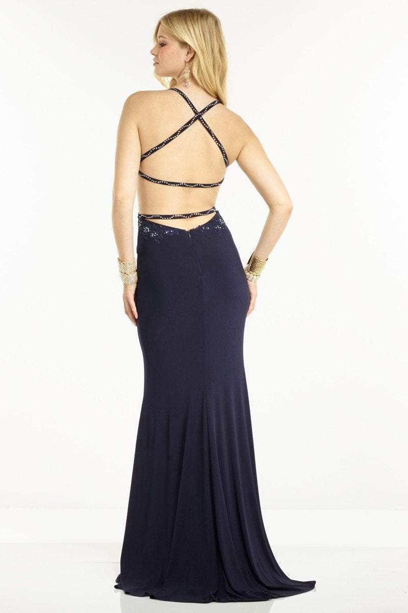 Alyce Paris - Embroidered Lace Cut Out Evening Gown 35760 in Blue and Neutral