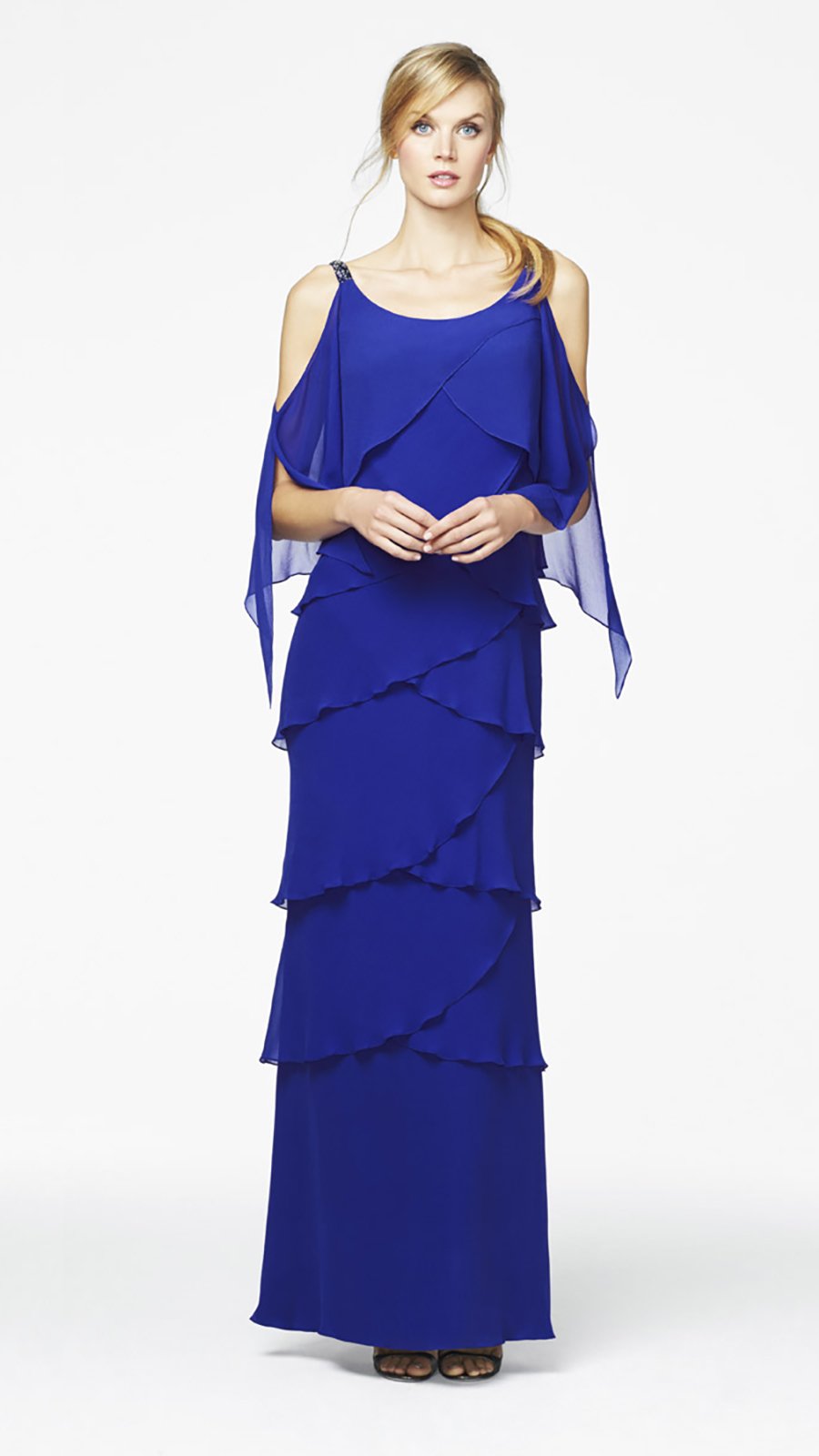 Daymor Couture - 371 Scoop Neck Sheath Dress  In Blue