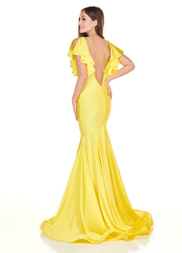 Rachel Allan Homecoming - 4150 Deep V-neck Jersey Mermaid Dress In Yellow