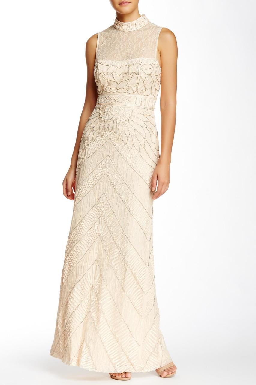 Sue Wong N5110 - Long Sheath Dress - Ornate Collar. Lace, Beaded Silhouette, Embellished Sheer Keyhole Cutout Back, Waistband, Back Slit, Full-Length ADASA Sue Wong N5110 - Long Sheath Dress - Ornate Collar. Lace, Beaded Silhouette, Embellished Sheer Keyhole Cutout Back, Waistband, Back Slit, Full-Length ADASA