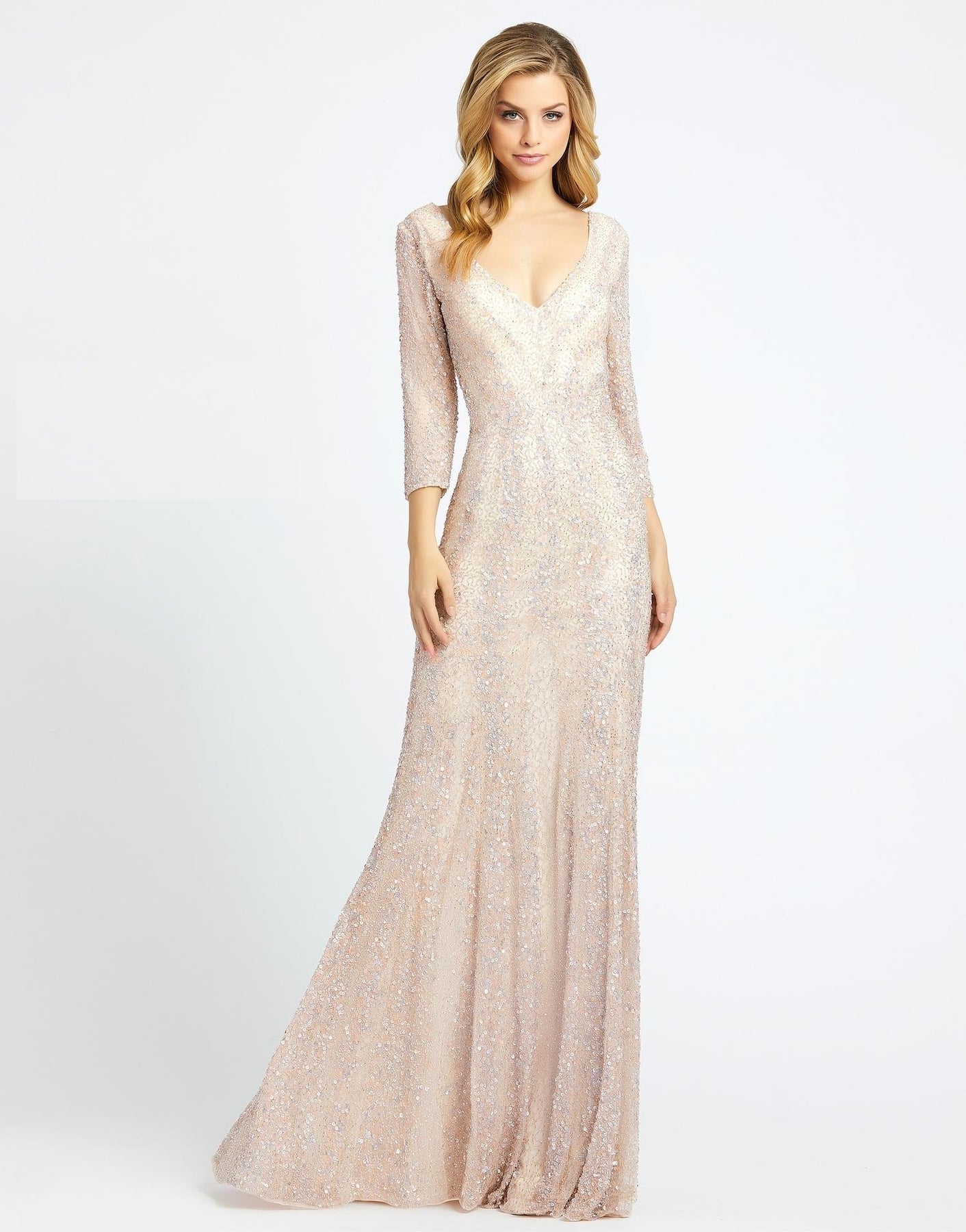 Mac Duggal - 4247DSC Bead Embellished Plunging V-Neck Sheath Dress