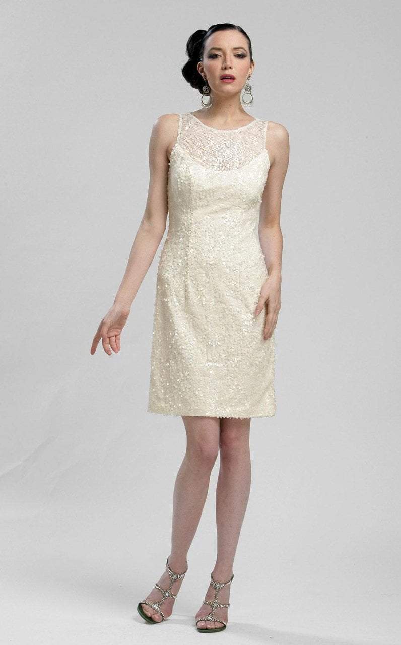 Sue Wong - N3211 Sleeveless Jewel Illusion Sequined Sheath Dress in Neutral