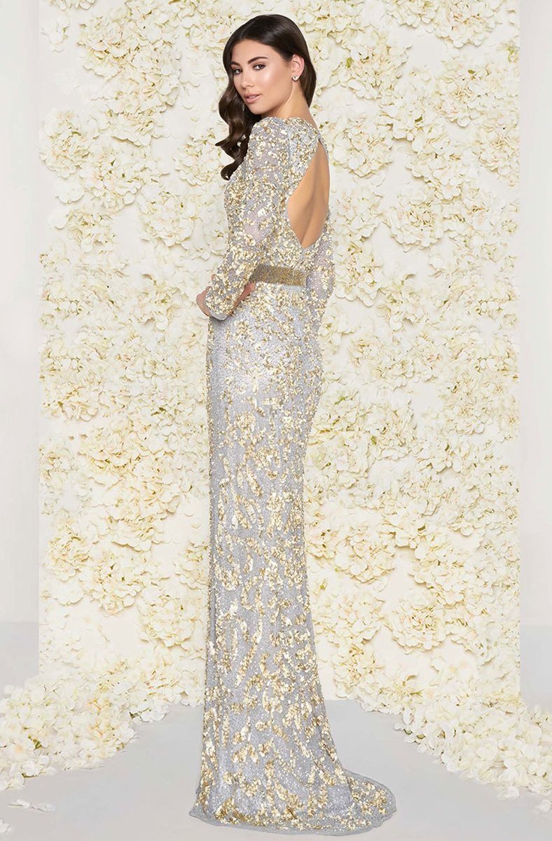 Mac Duggal - 4316DSC Sequined Illusion Jewel Sheath Evening Gown