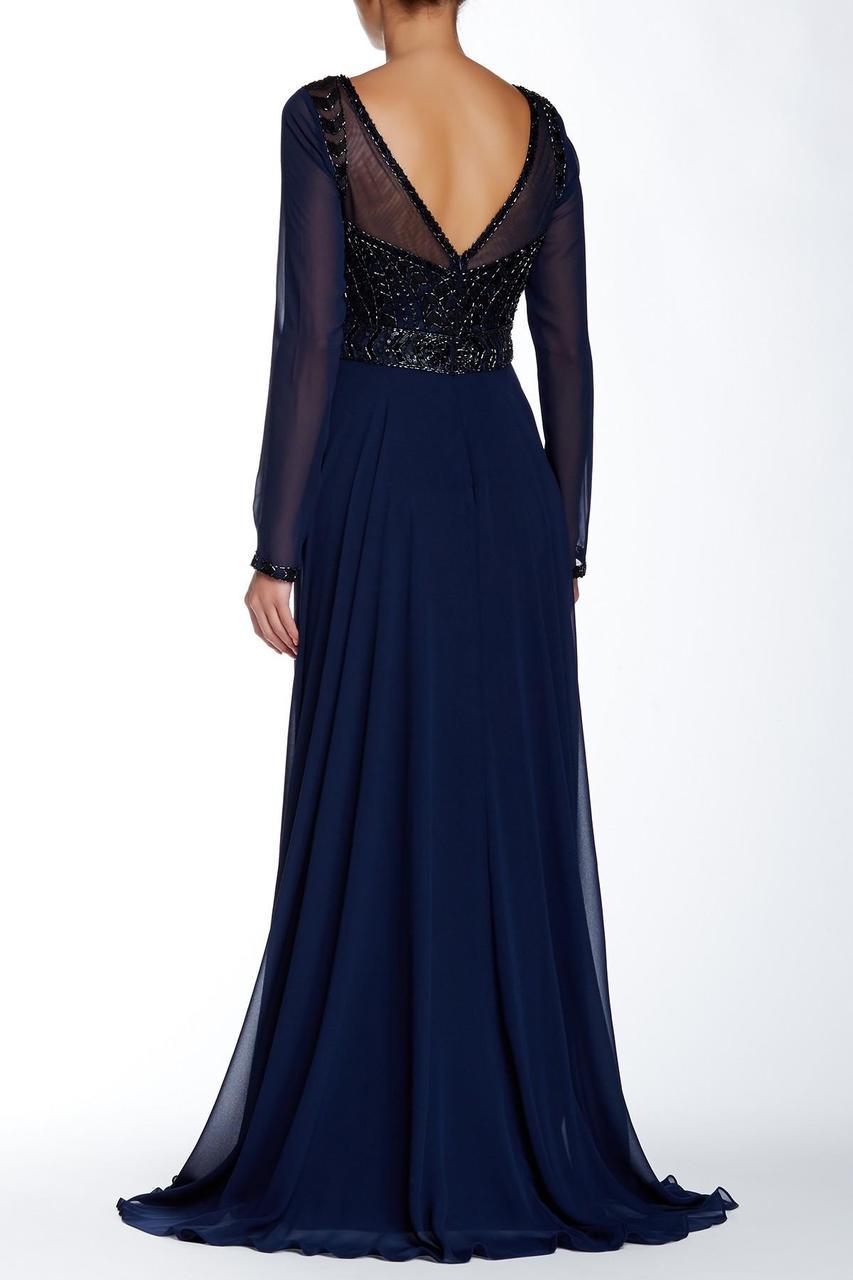 Sue Wong - Beaded Illusion Bateau A-Line Dress N5310 in Blue