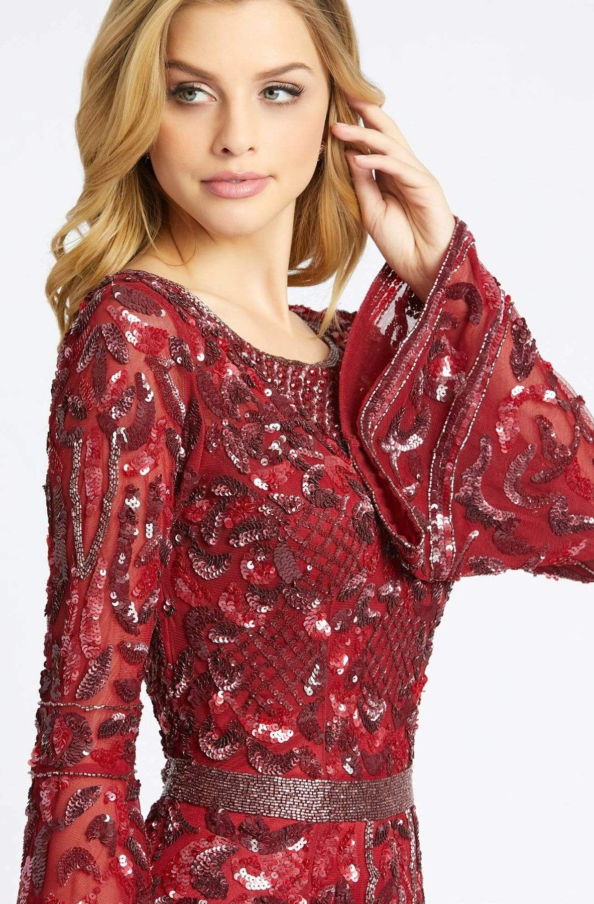 Mac Duggal - 4576R Beaded Dress with Long Bell Sleeves Special Occasion Dress
