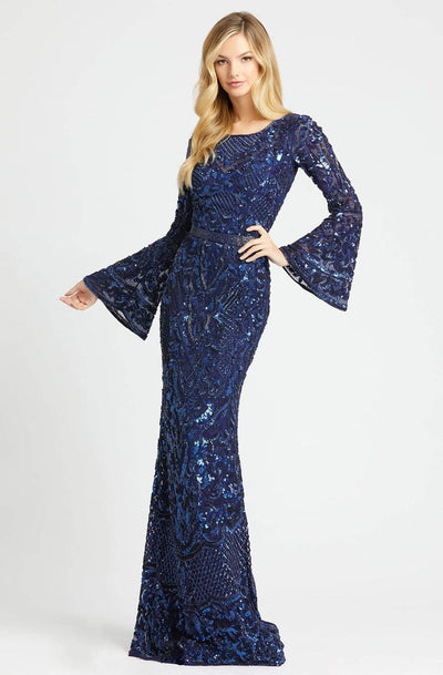 Mac Duggal - 4576R Beaded Dress with Long Bell Sleeves Special Occasion Dress 2 / Midnight Blue