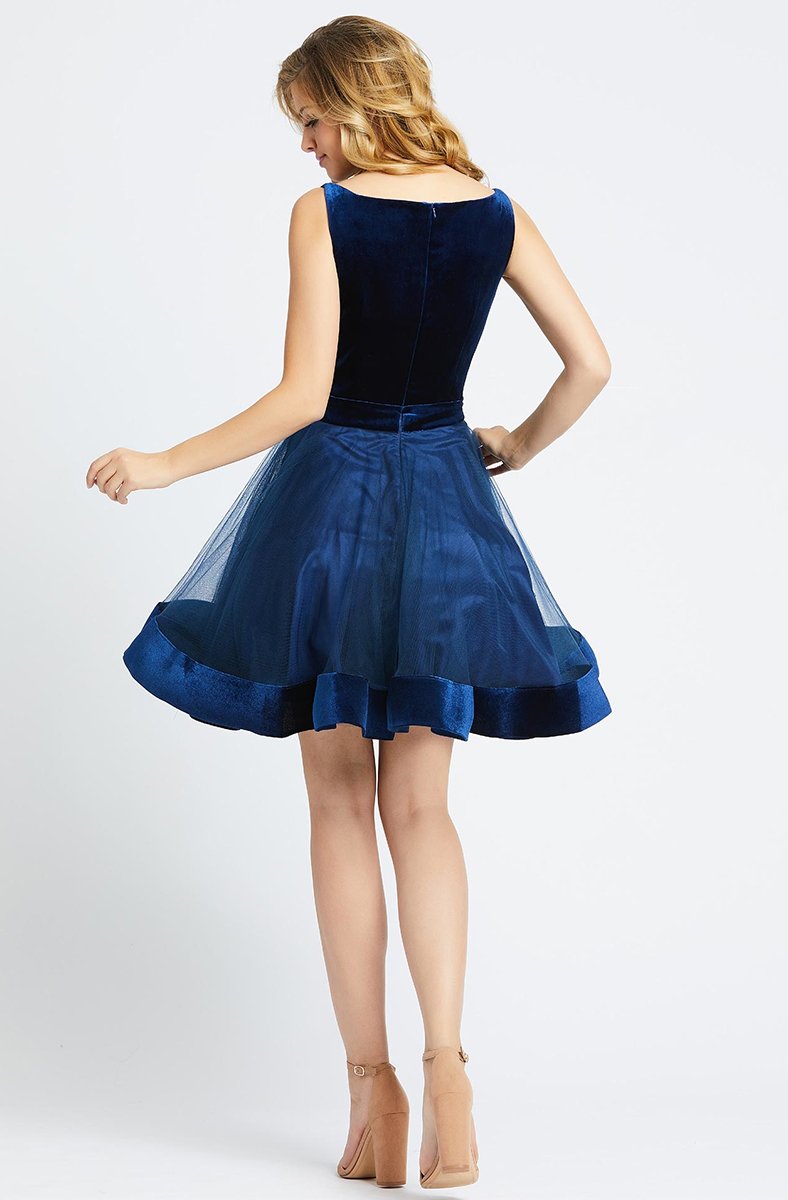 Ieena Duggal - 48781I Fitted Bateau A-Line Cocktail Dress in Blue