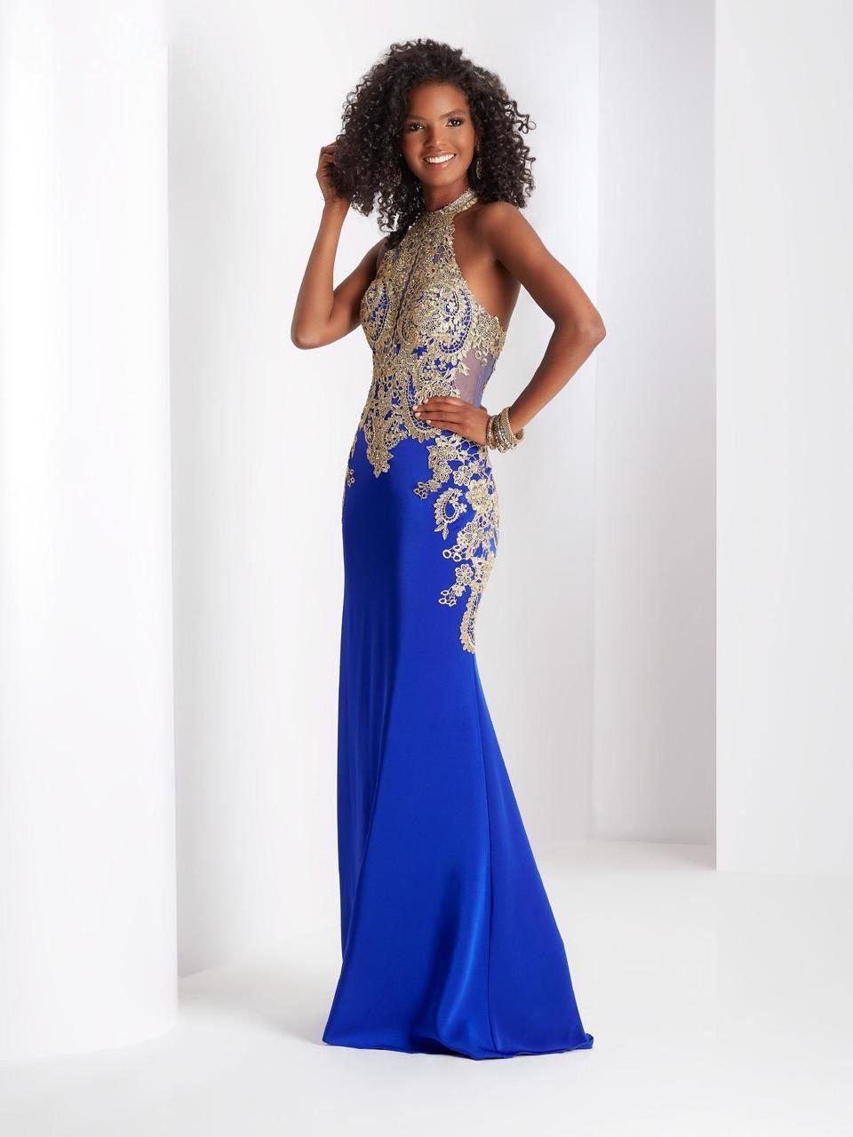 Clarisse - 4962 Sleeveless Halter Sheath Dress in Blue