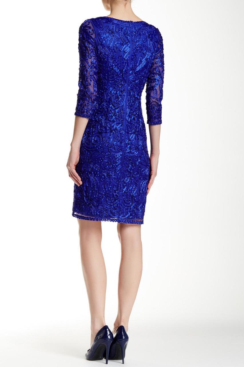 Sue Wong - Ribbon Ornate Mesh Dress N5364 in Blue
