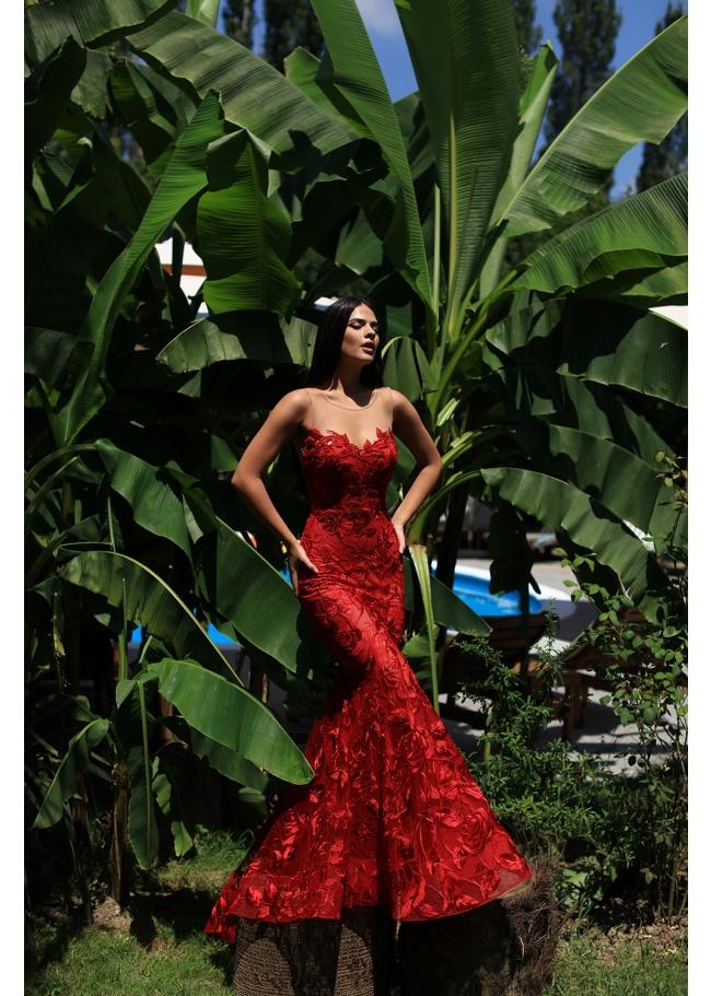 Tarik Ediz - Rosette Lace Illusion Back Mermaid Gown 50501 Tarik Ediz - Rosette Lace Illusion Back Mermaid Gown 50501