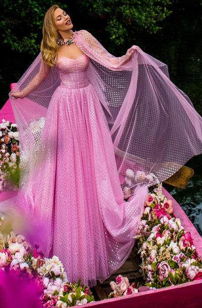 Tarik Ediz - 50617 Strapless Corset Bodice Chiffon Gown In Pink