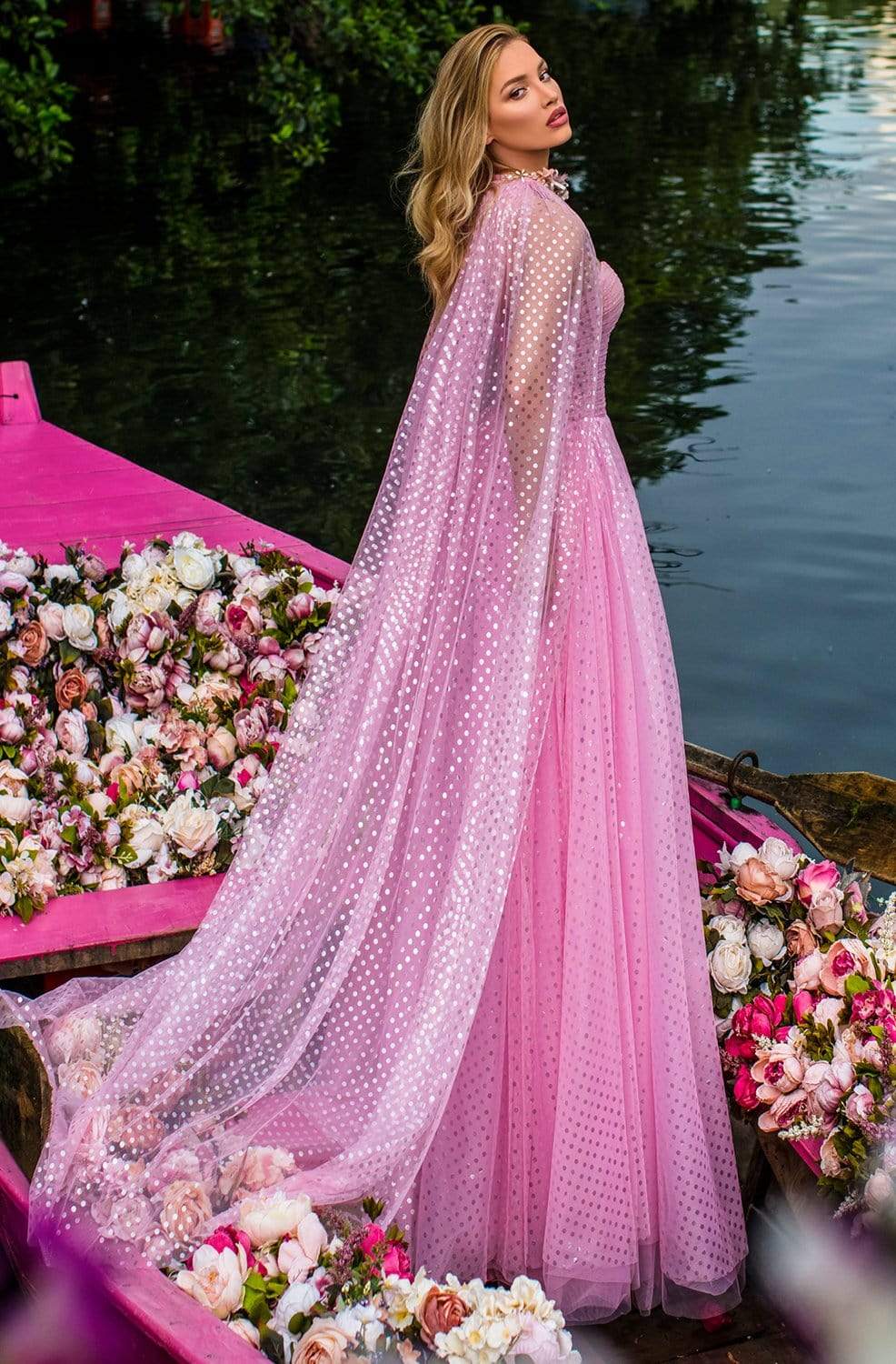 Tarik Ediz - 50617 Strapless Corset Bodice Chiffon Gown In Pink
