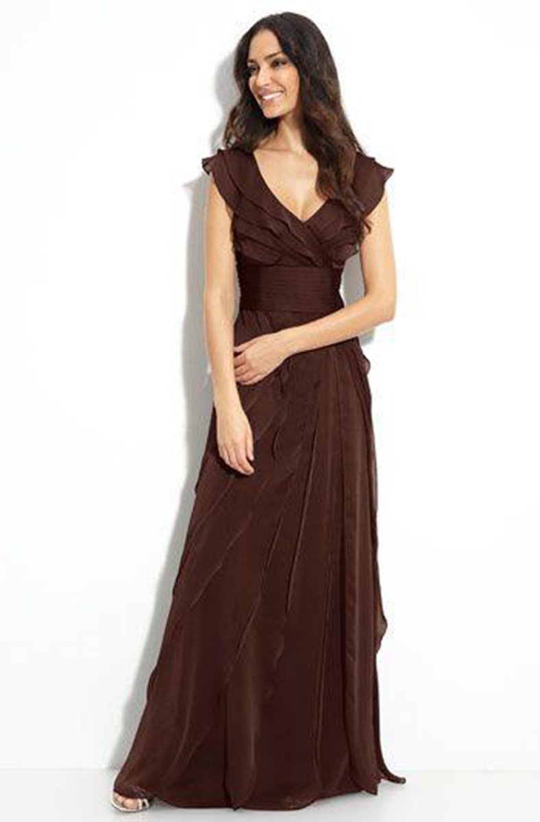 adrianna papell tiered evening dress Adrianna Papell One Shoulder Tiered Chiffon Ivory Dress Sz 10 Medium  Bridesmaid