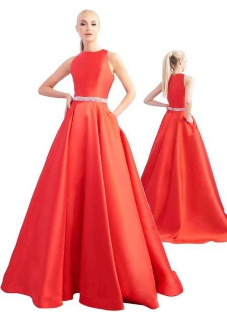 Ieena Duggal - Sleeveless Crystal Beaded Belt A Line Gown 55237ISC