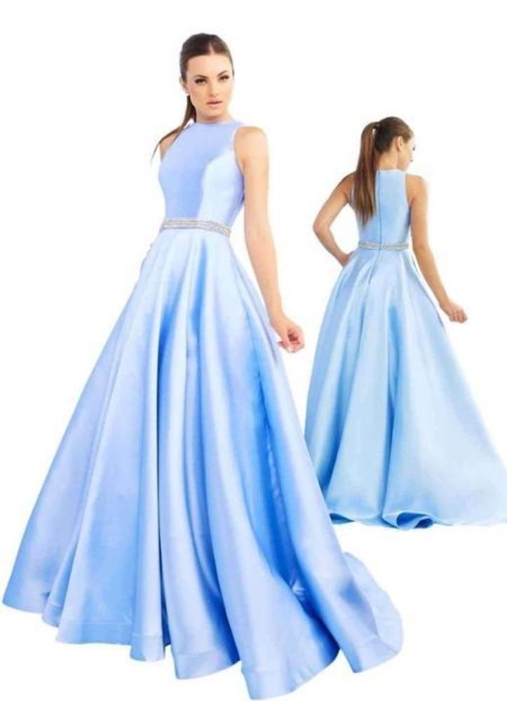 Ieena Duggal - Sleeveless Crystal Beaded Belt A Line Gown 55237ISC