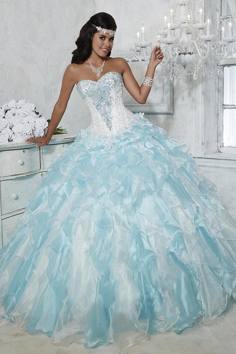 Tiffany Designs 56268 - Long Ballgown - Quinceanera dress, Strapless, Stones and beads embellished bodice, Lace up back, Organza ADASA Tiffany Designs 56268 - Long Ballgown - Quinceanera dress, Strapless, Stones and beads embellished bodice, Lace up back, Organza ADASA