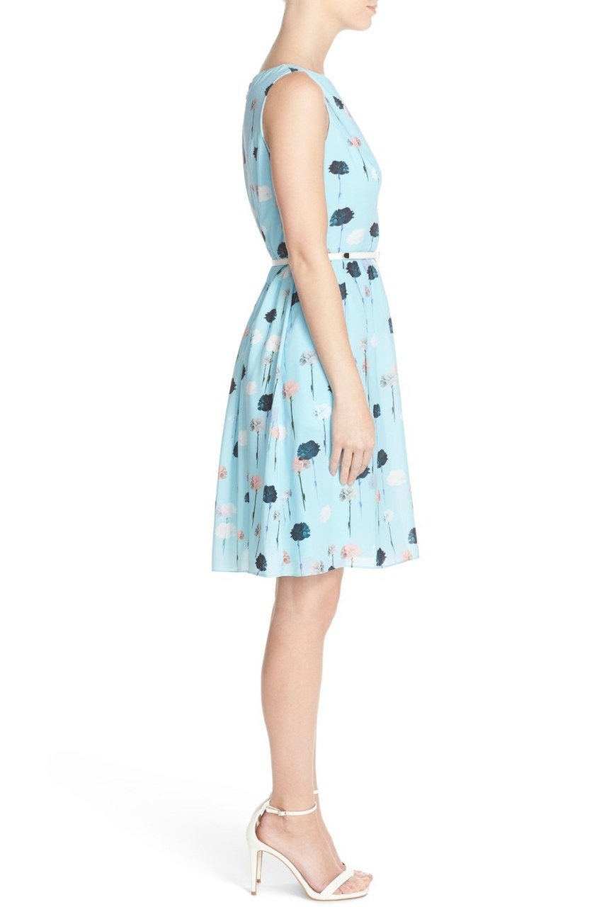 Adrianna Papell - 12260180 Sleeveless Floral Print Chiffon Dress in Blue and Black