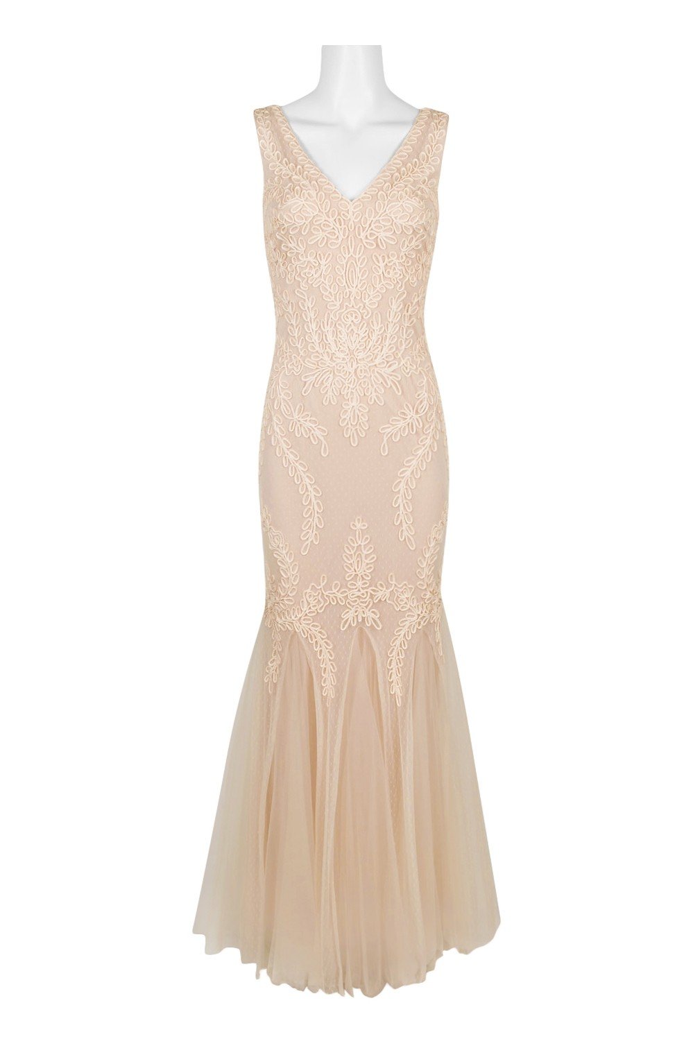 Cachet - 57058K Embroidered Soutache Godet Accented Dress In Neutral