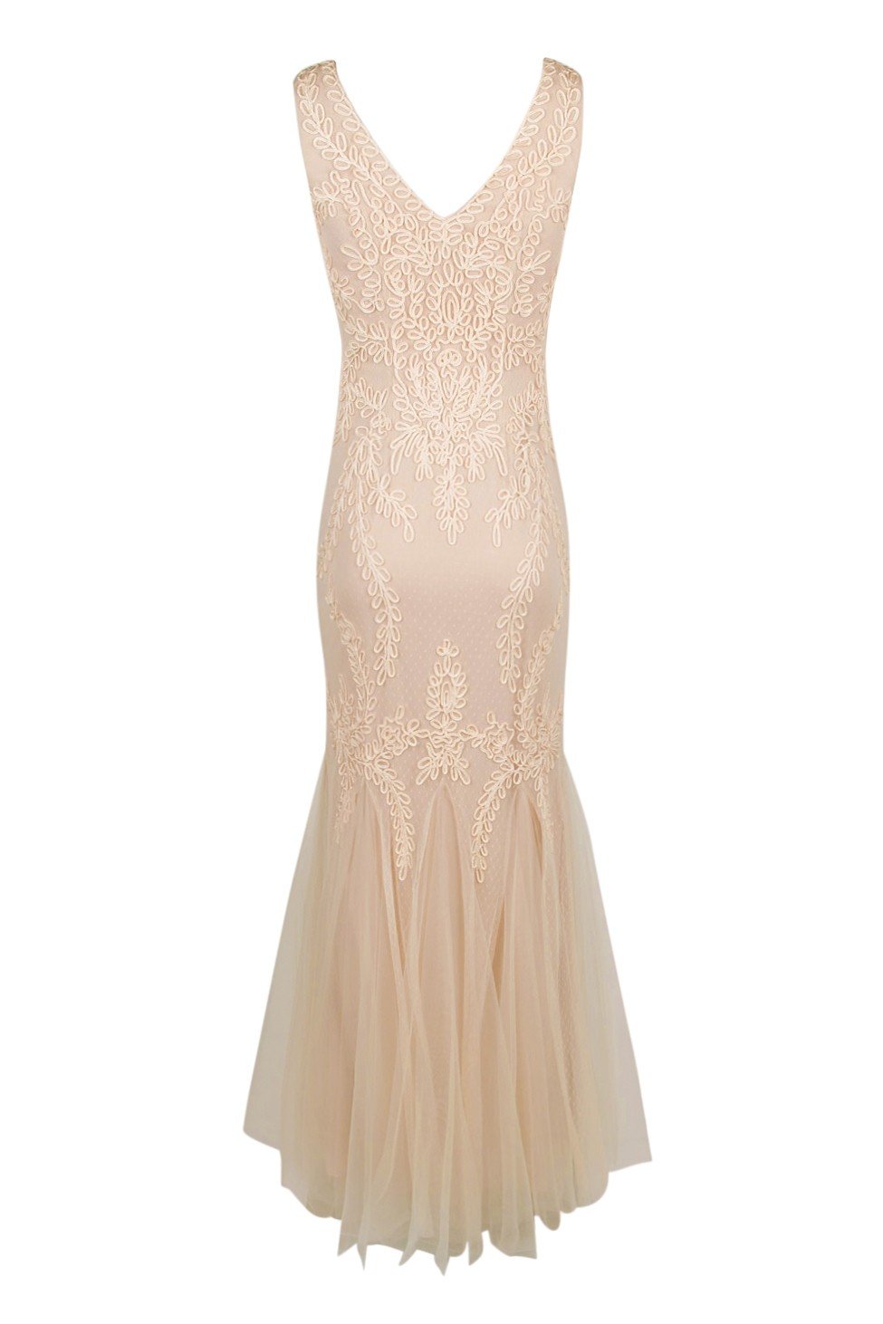Cachet - 57058K Embroidered Soutache Godet Accented Dress In Neutral