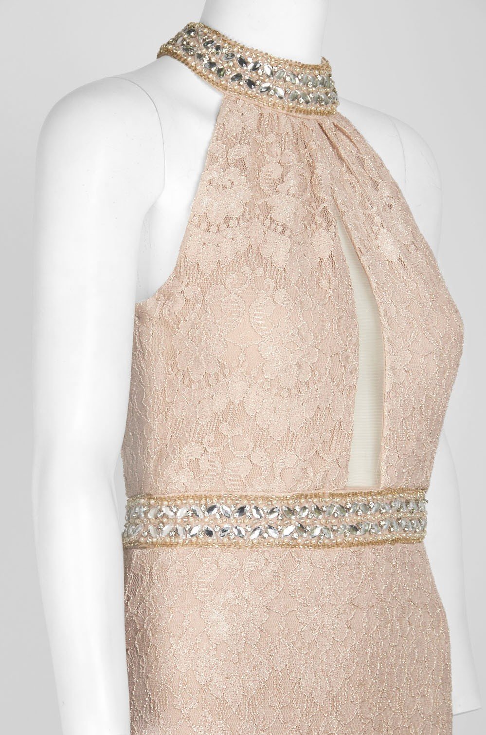 Cachet - 57808 Jeweled Collar Halter Lace Gown In Neutral