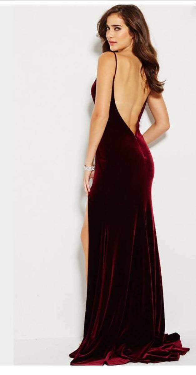 Jovani - Plunging V-neck Sheath Dress 57898  In Red