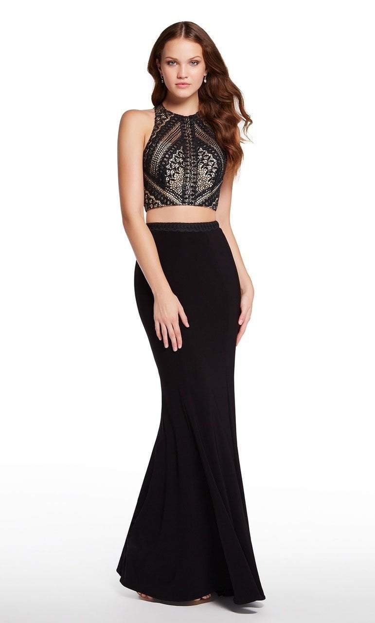 knee length dresses for ladies Black/Nude Lace Dress with Cut-In-Neck Detail – AX Paris main image 1