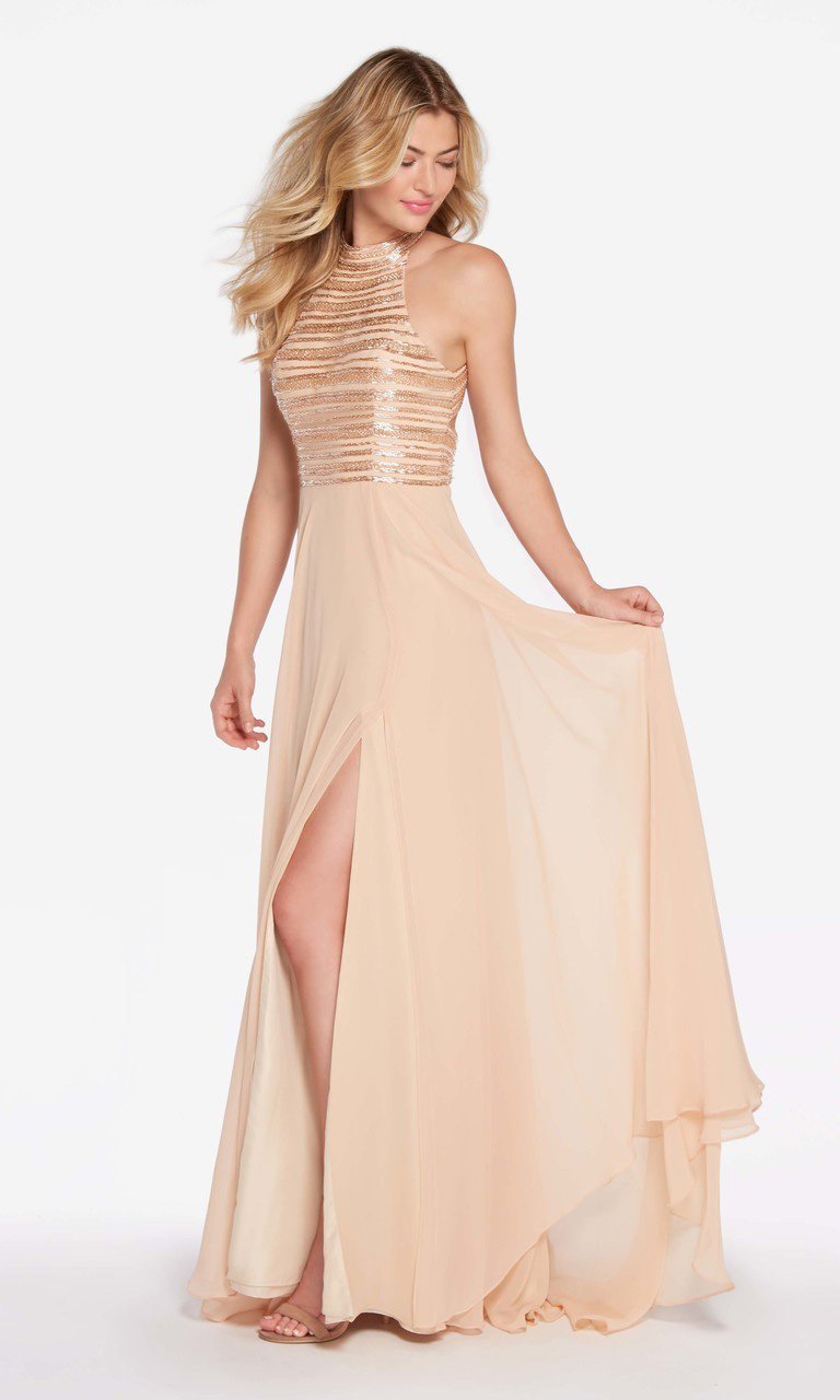 Alyce Paris - 60146 Sleeveless Stripe Beaded High Slit Chiffon Gown Special Occasion Dress