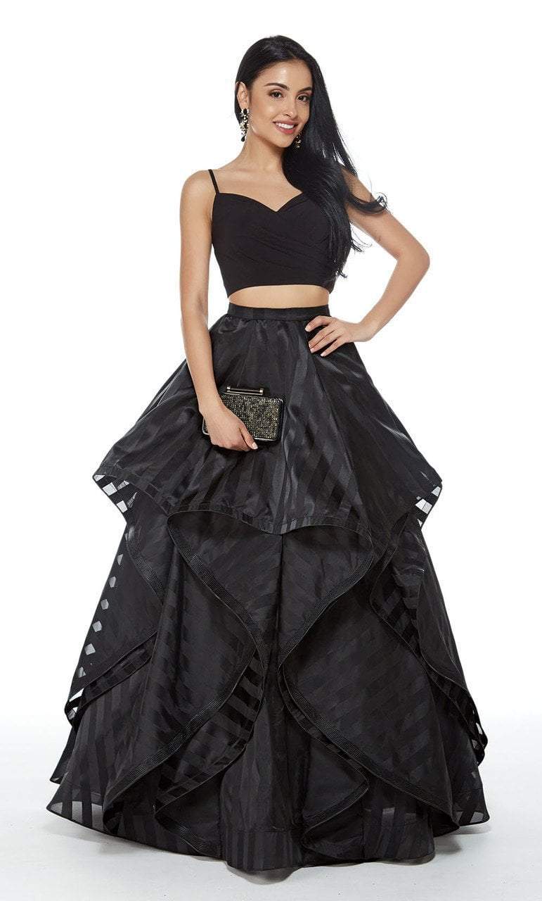 Alyce Paris 60278 - Long Jersey/Striped Organza Ballgown Dress - Two-Piece,  Thin Straps, Layered Ballgown Skirt, Mid-Open Back, Back Zipper  ADASA